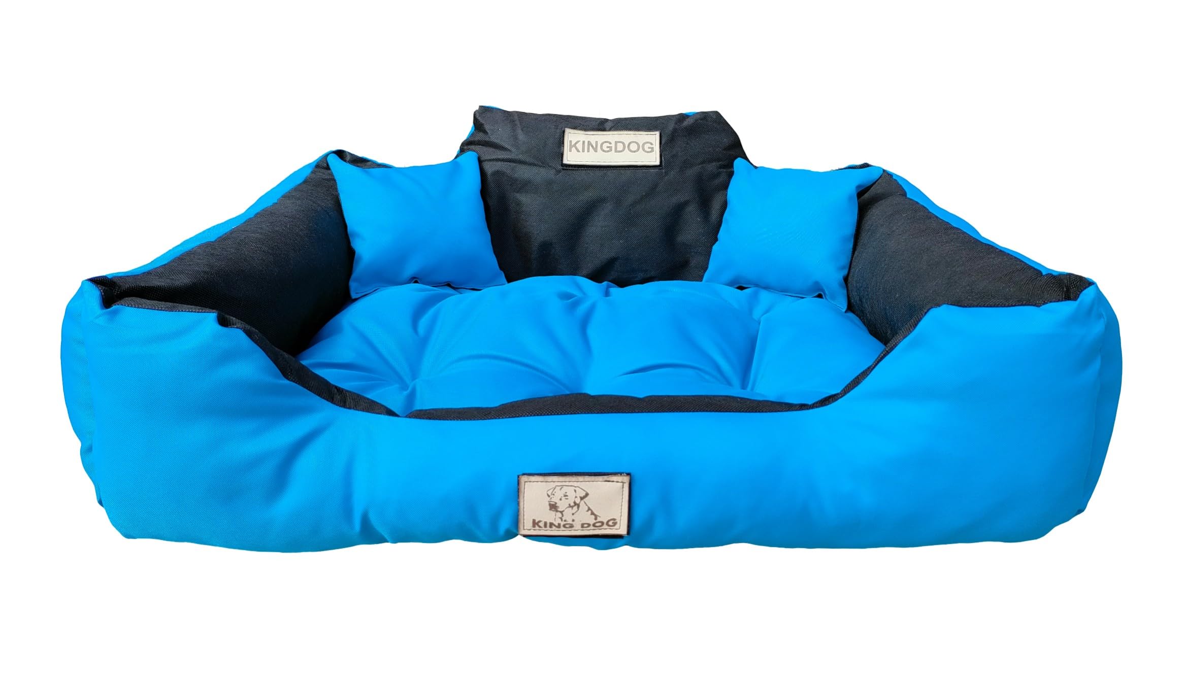 KING DOG Cama para perros 130 x 105 cm personalizada impermeable azul con cojín