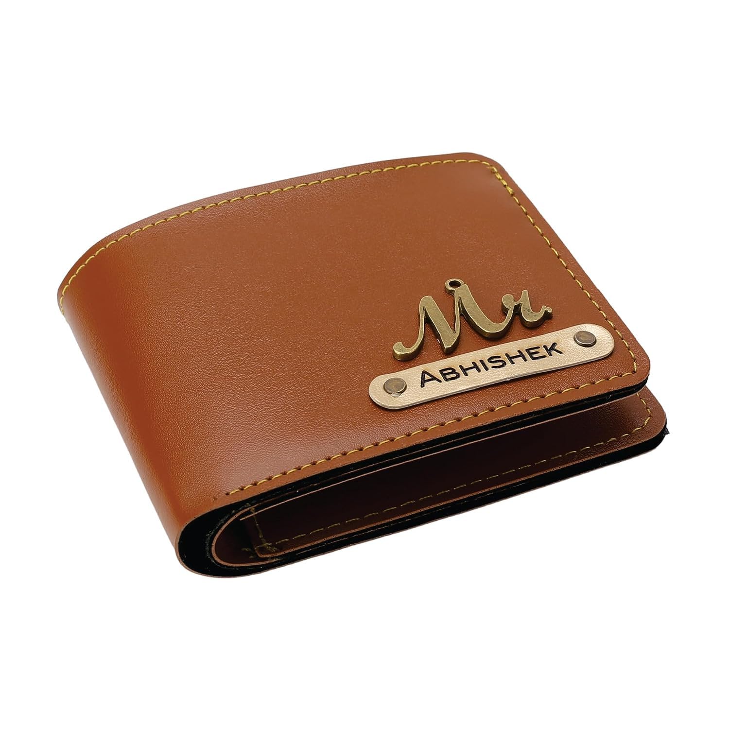 The Unique Gift StudioMen's Leather Wallet with Personalised Name with Logo, Tan Color