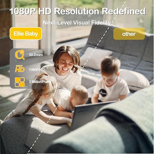 Miniatura 4 de Ellie - Monitor de bebé sin WiFi, monitor de bebé con cámara y audio, IPS 1080P de 5 pulgadas con montaje en pared, batería de 6000 mAh, rango de