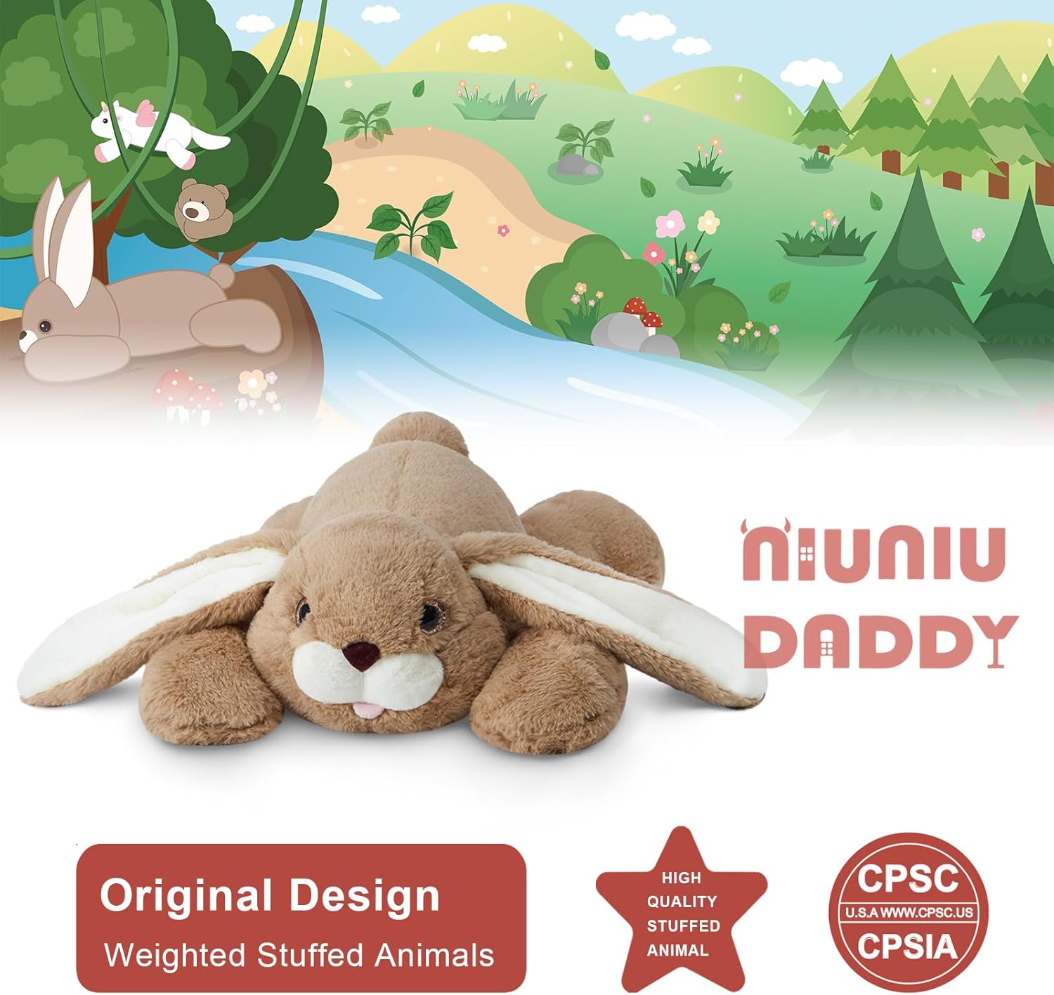 Niuniu Daddy 20" | 3.3 Pound Bunny Weighted Stuffed Animals for Kids Adults, Soft Rabbit Plush Animal Calming Toys for Sleeping, Cute Body Pillow for Presents Birthday Christmas Holiday Easter Gifts - Image 7