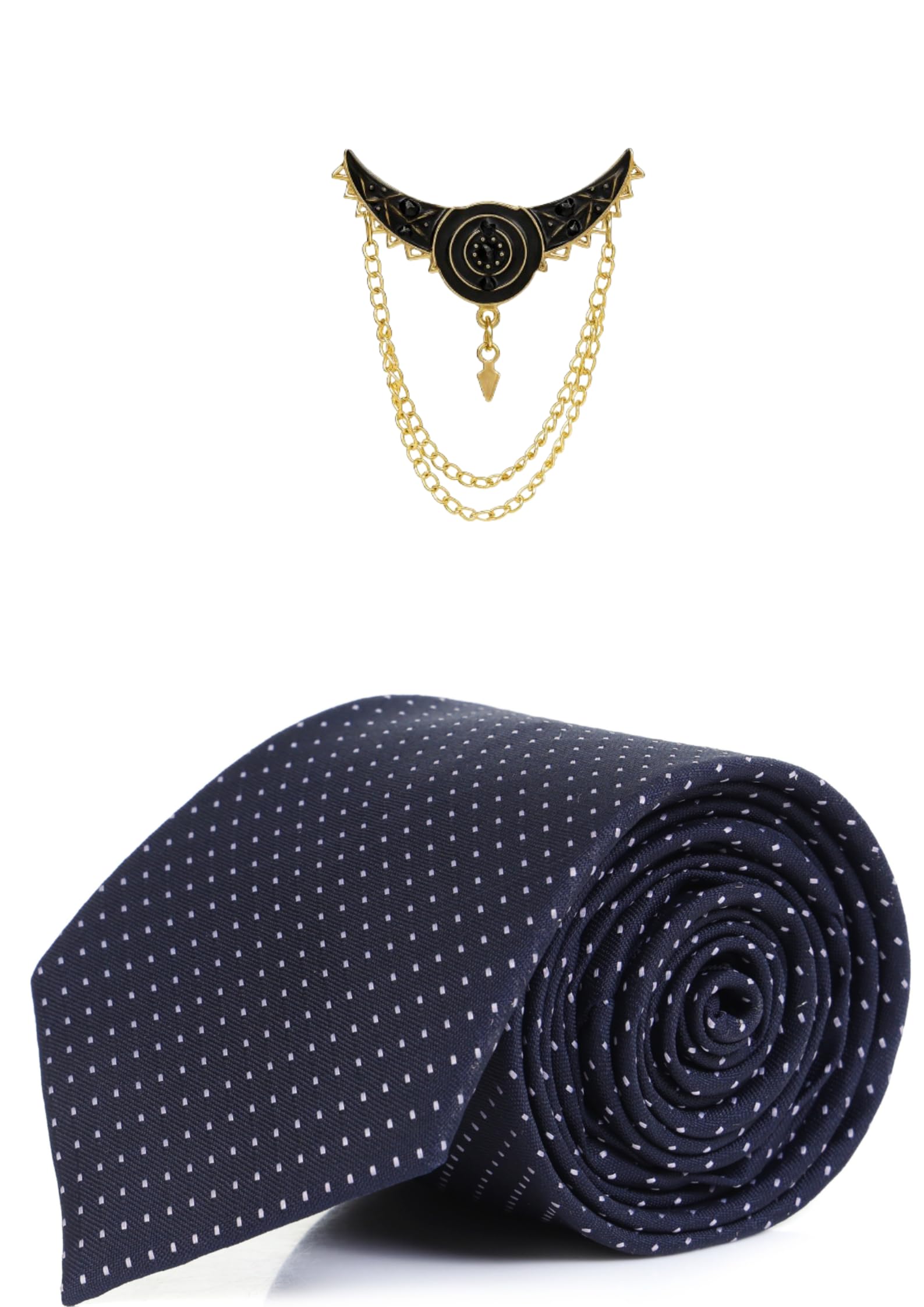 random stripe Premium Men’s Necktie with Brooch | Black Dotted Silk Tie for Wedding, Party & Office Wear | 9 Elegant Colors-picture-4