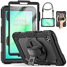 SEYMCY Case for Samsung Galaxy Tab A11/ A9 8.7 Inch 2025/2023, Full Body Shockproof with Screen Protector, 360° Rotating Hand Strap & Stand, Shoulder Strap for Samsung A11/A9 Tablet Case, Black