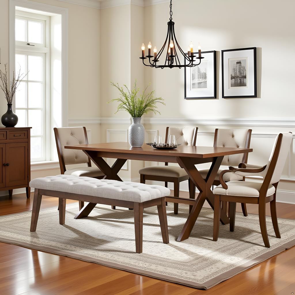 HUIMO Bedroom Bench for End of Bed, Upholstered Dining Seat for Kitchen, Button-Tufted Ottoman Bench for Entryway and Living Room (Beige)