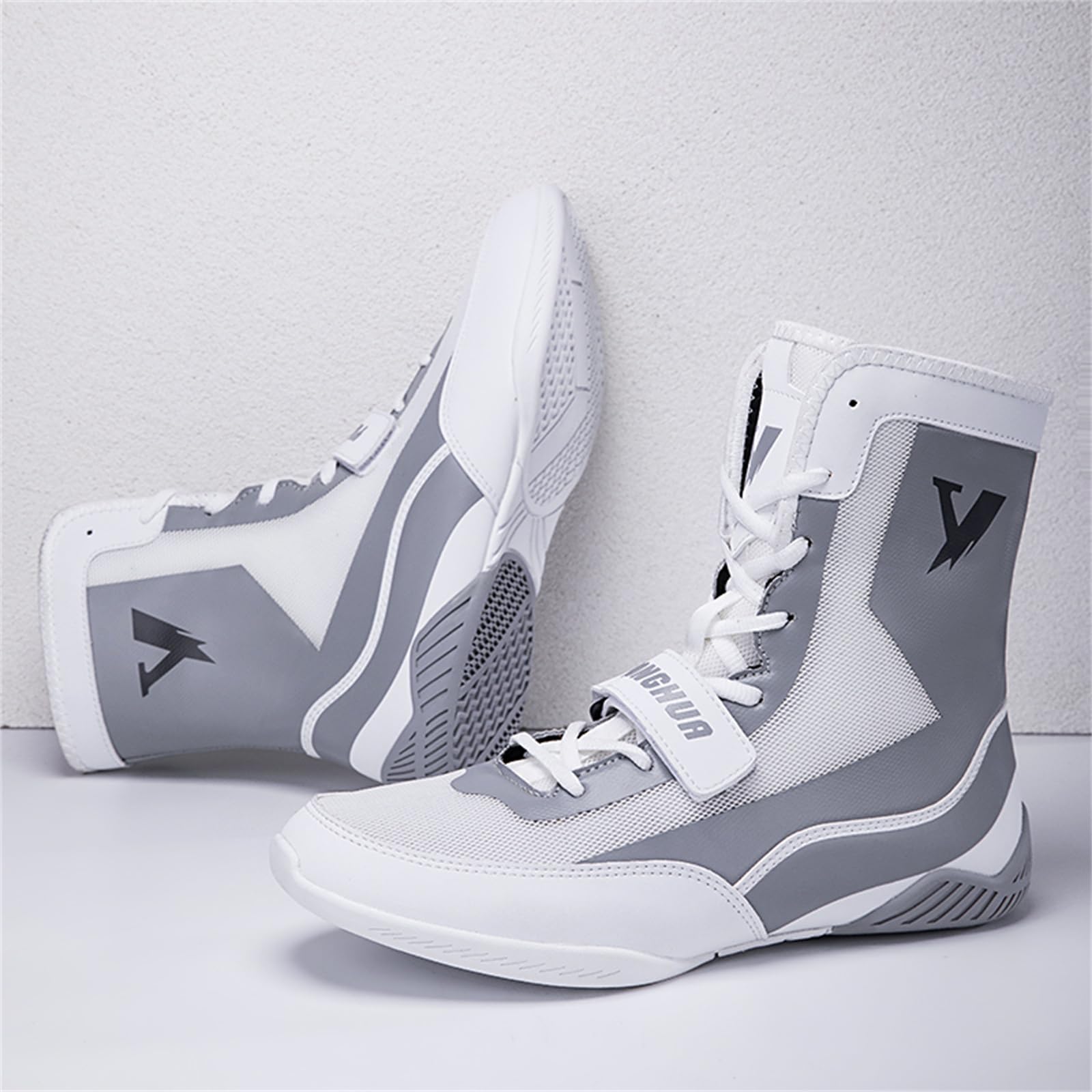Chaussures De Boxe Hommes, Chaussures De Combat De Lutte Montantes Bottines De Fitness Plates Et Légères