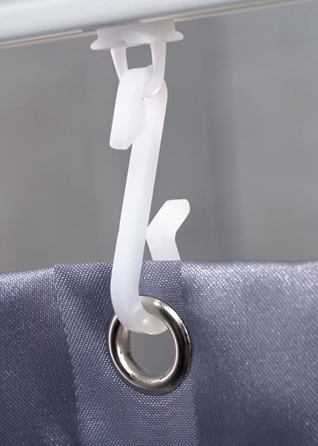 White Replacement Shower Curtain Pack Of 24 Hooks And 24 Gliders, Ideal For Tracks And Rails