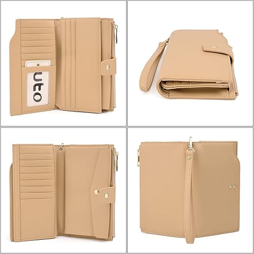 Miniatura 4 de UTO Cartera de cuero vegano para mujer, cartera larga con broche de presión, tarjetero de crédito, elegante embrague