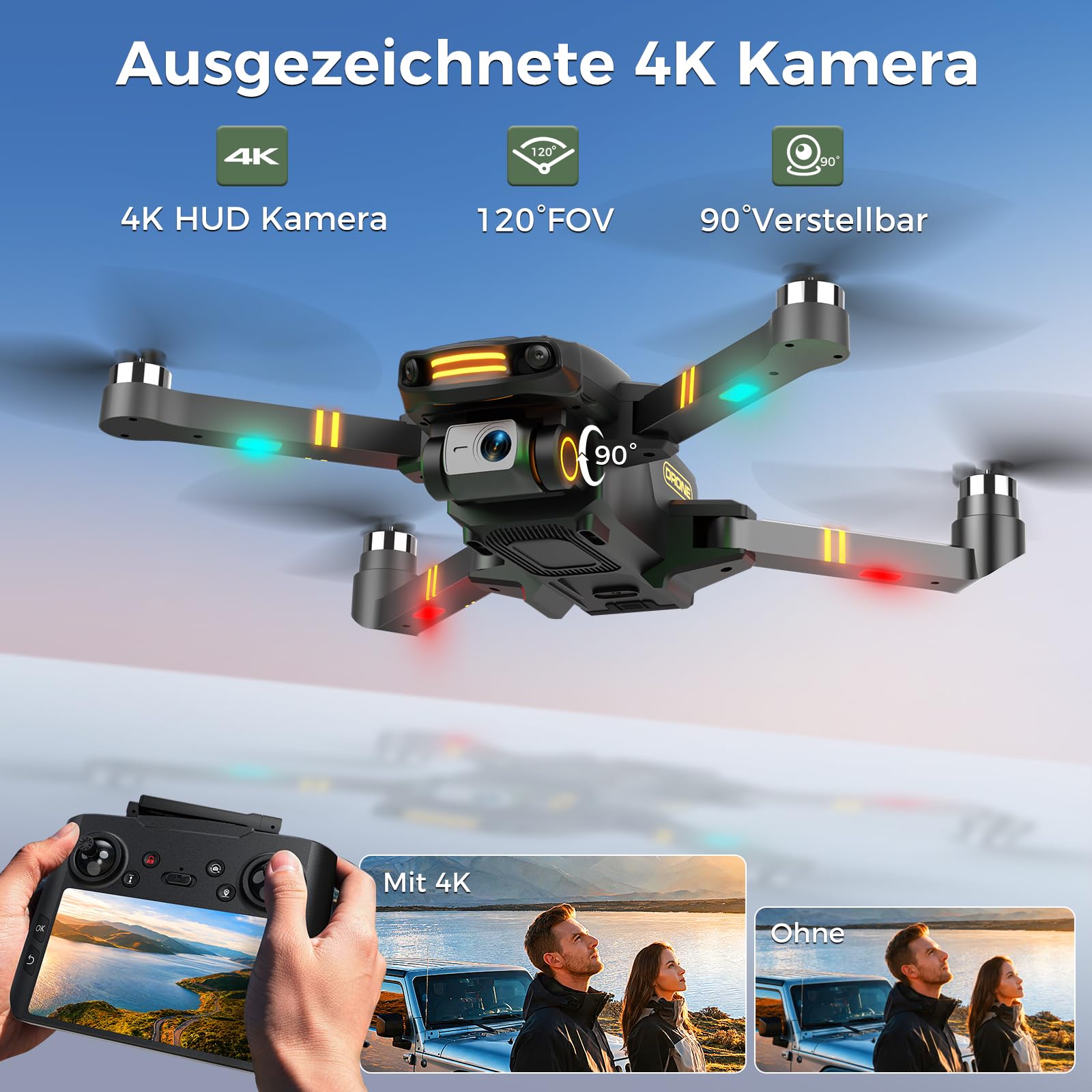 GPS FPV Drohne mit Kamera 4K,Mini Drone für Kinder Anfänger,Foldable Quadrocopter Erwachsene,4.5''HD Bildschirm,2 Akkus,Brushless Motor,follow me,5G Übertragung,Automatischer Rückkehr,Under 249g,C0