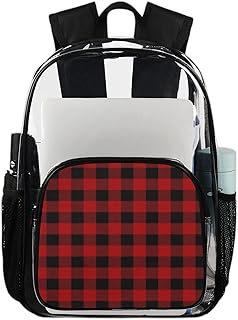 Mochila xadrez transparente vermelha para livros, mochila transparente à prova d'água Buffalo Check mochila transparente de PVC com alça de ombro reforçada para escola, trabalho, viagens, Multicor