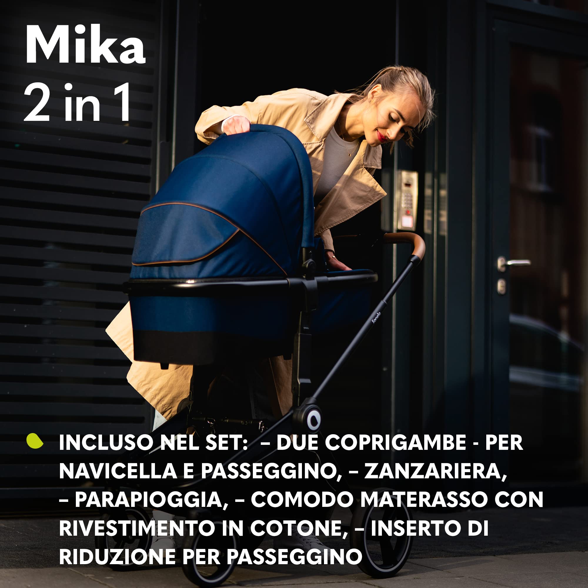 LIONELO Mika Passeggino 2 in 1 con Navicella dalla Nascita a 48 Mesi | Fino a 22 kg, Seduta a Secchiello Regolabile, Pieghevole e Leggero, Grandi Ruote, Cappottina XXL e Accessori Inclusi