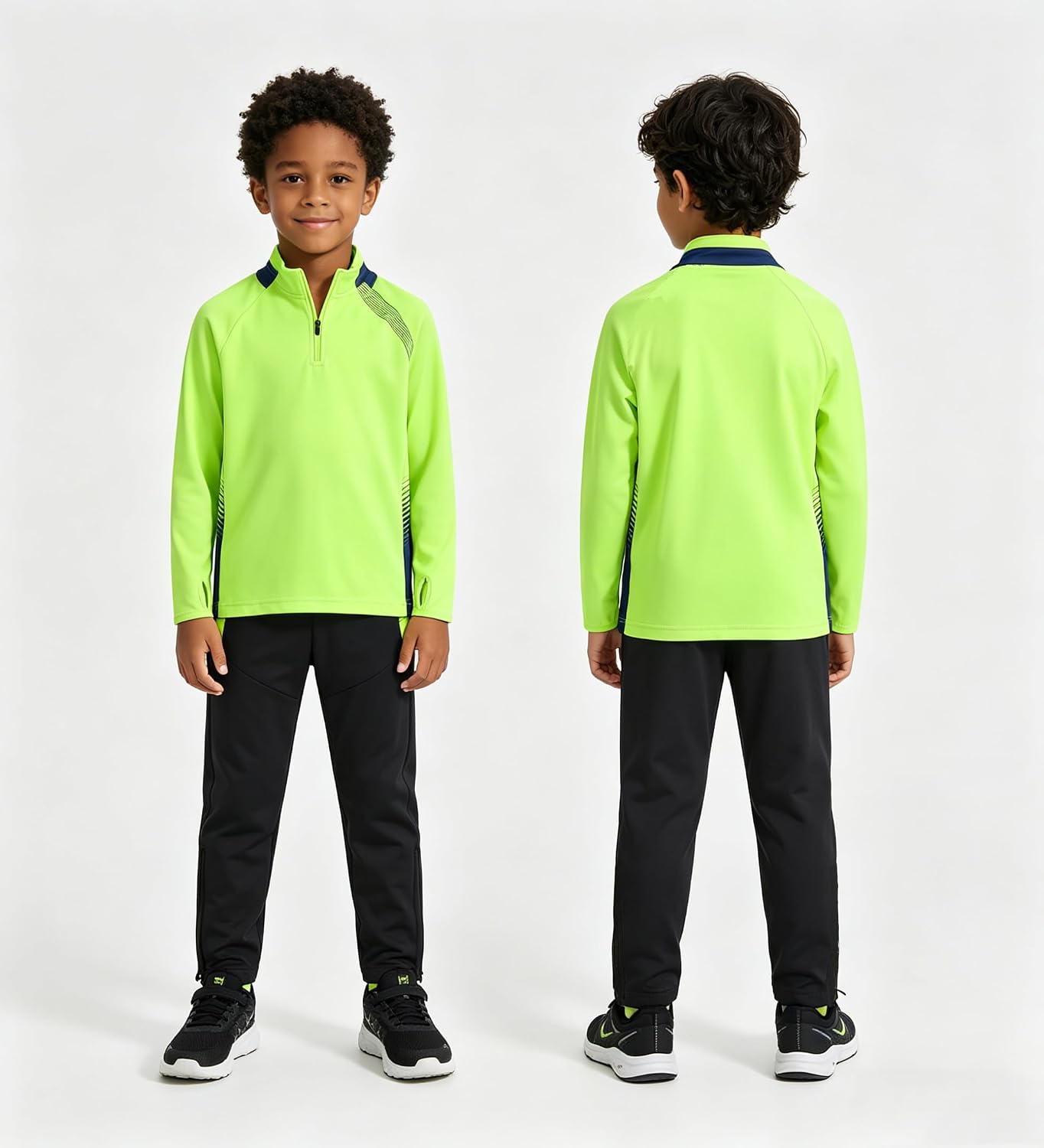 Kids 2 Piece Athletic Tracksuit 1/4 Zip Training Jacket and Zippered Jogger Pants