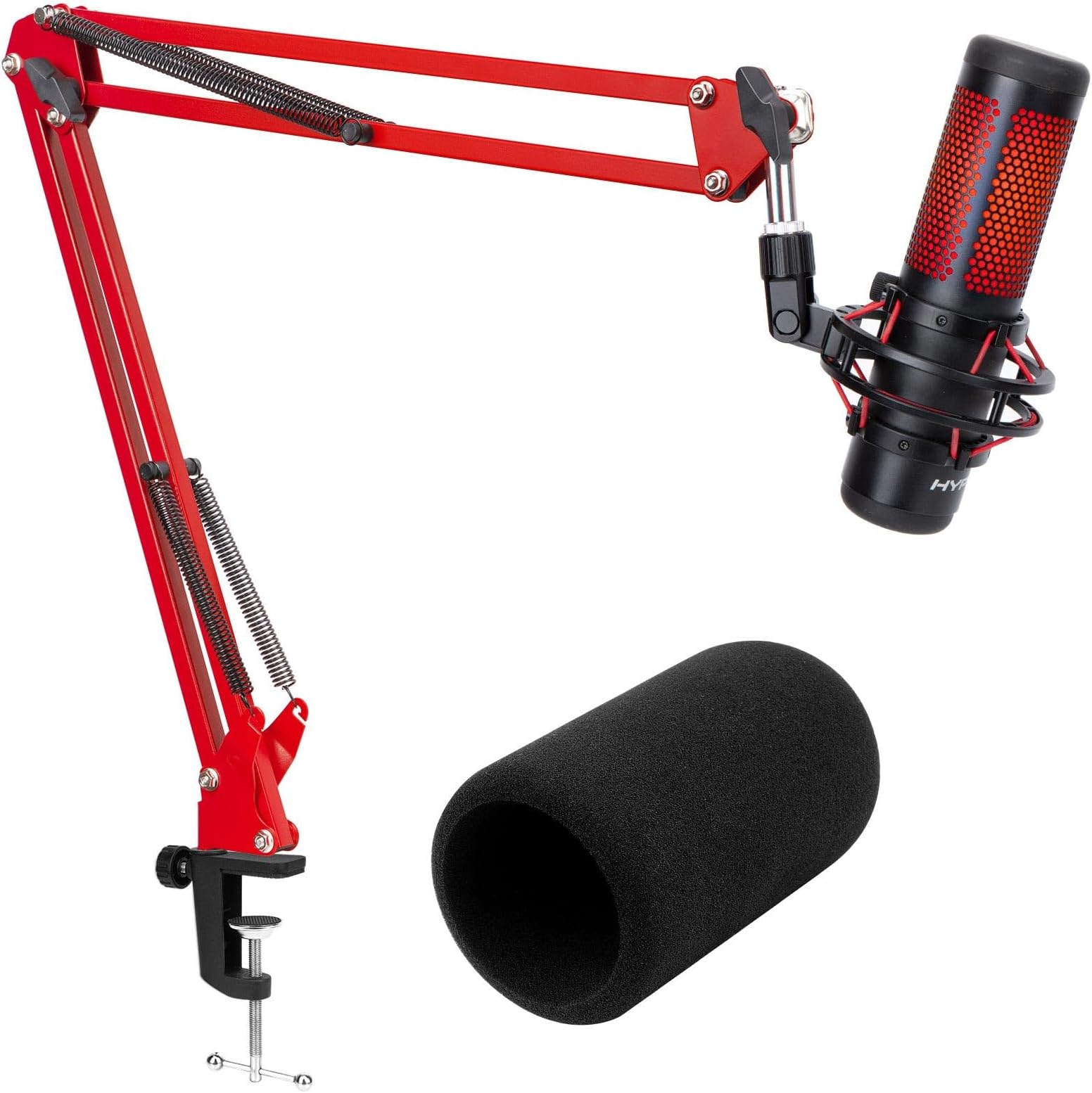 HyperX QuadCast Boom Arm - Upgraded Red Boom Arm with Windscreen, Sound Insulation and Noise Reduction, HyperX QuadCast Microphone Arm with 3/8" to 5/8" Adapter