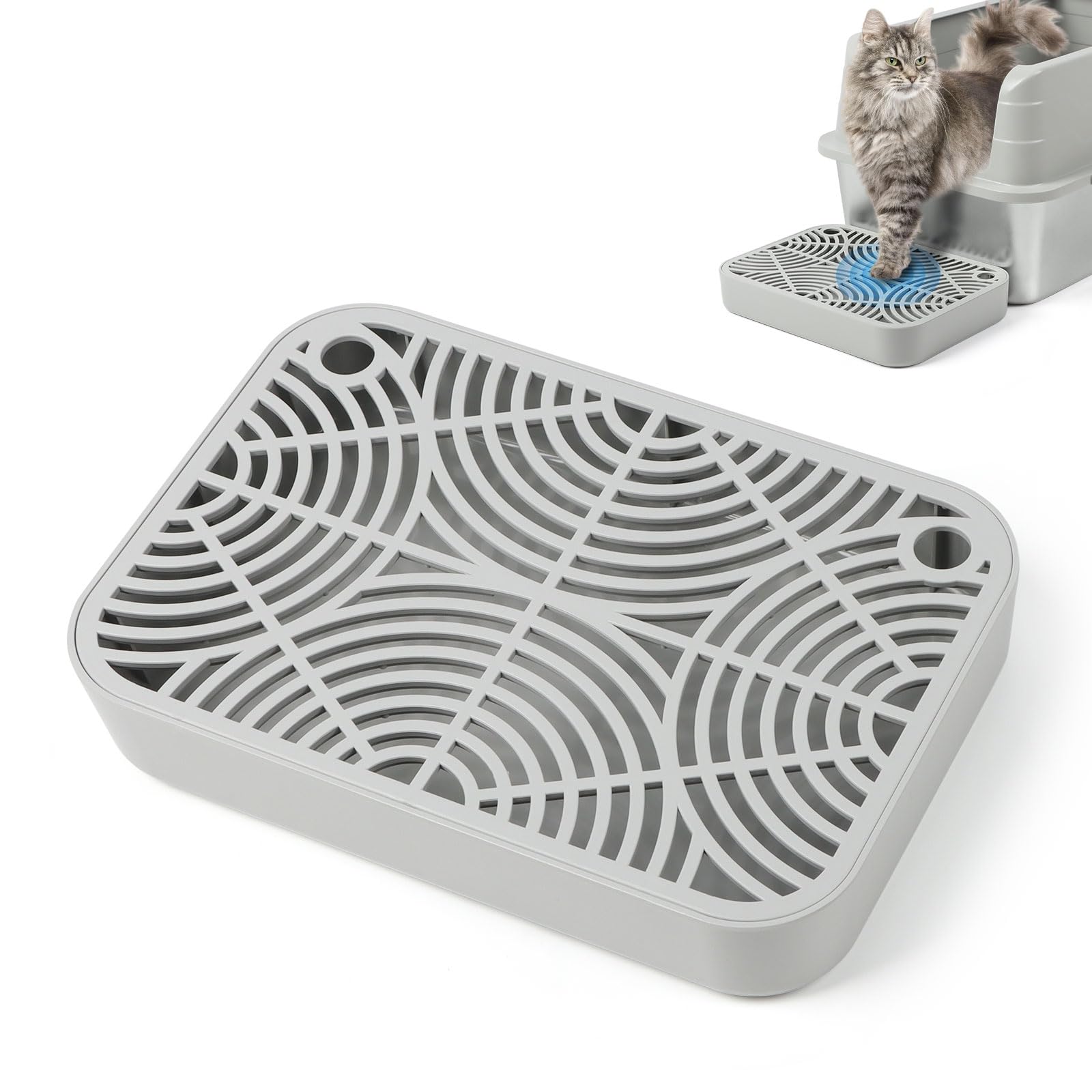 Kalolary Cat Litter Box Ramp with Filter Layer β Non-Slip Steps for Litter Box, Ideal for Small and Senior Cats, Litter Catcher Pedal, Durable, Easy to Clean (Light Grey E-type Flat)