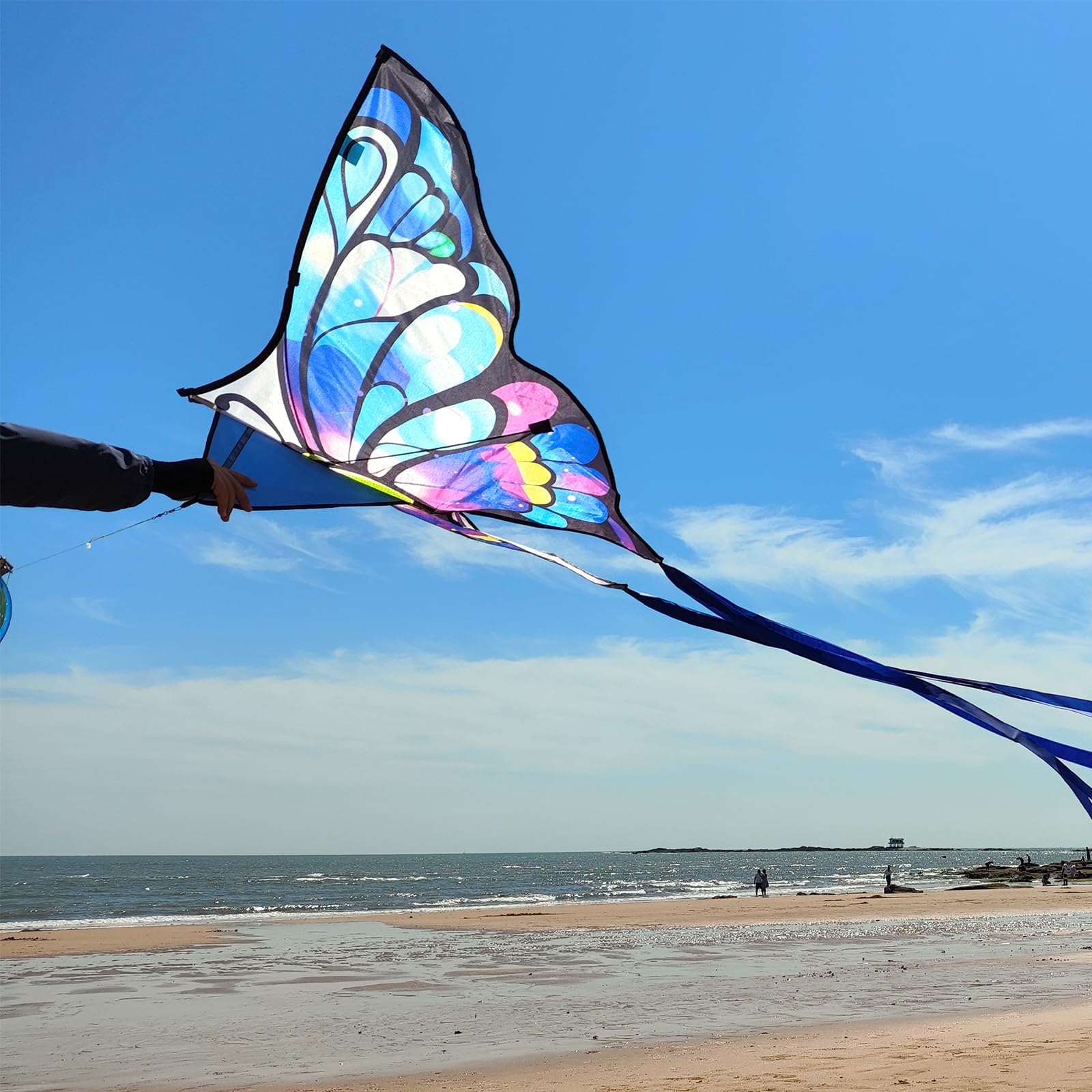 Simxkai - Lot De 3 Cerfs-volants Delta - Papillon Rose, Dragon Rouge Et Bleu - Activité Familiale Plein Air - Prêt à Voler