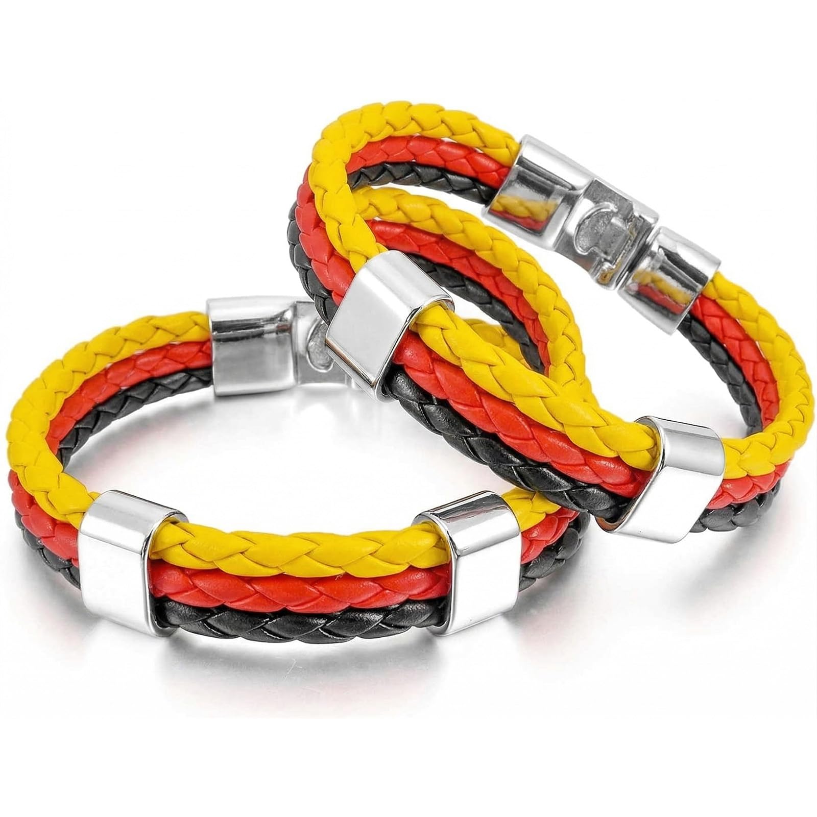 Lot de 2 Bracelets Allemagne en Cuir Synthétique - Bracelet Drapeau Allemand Tricolore pour Homme et Femme - Accessoire Idéal pour Supporter de Football, Matchs Sportifs et Fêtes - 22cm