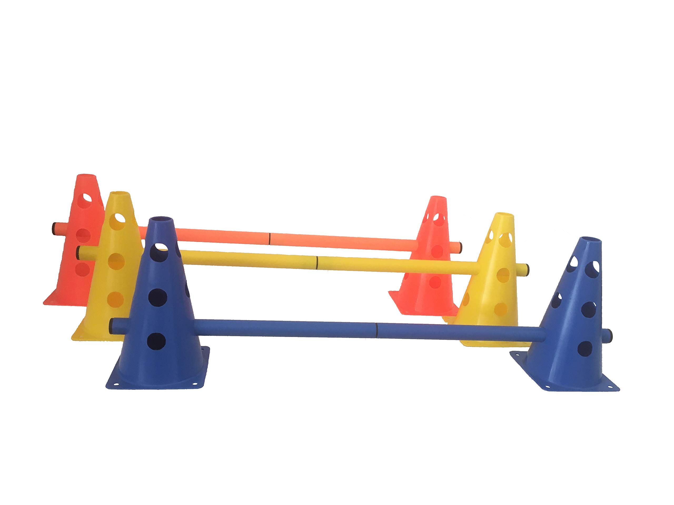 3er Set Steckhürden 23 cm, Kegelhürden für Agility ROT, GELB, BLAU (Kompakt)