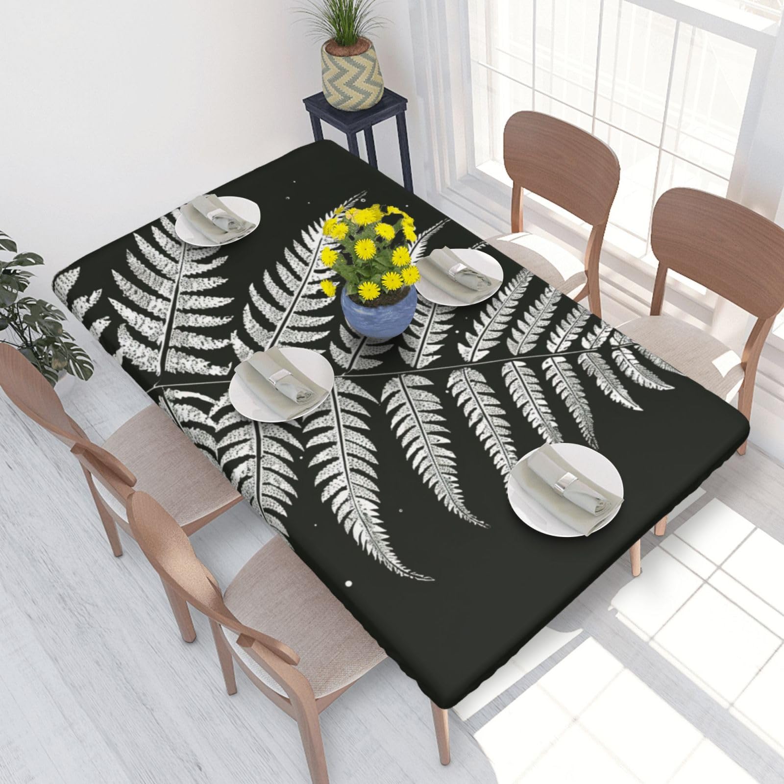 WPKJU Natural Plant Silhouette Fern Leaf Printed Tablecloths 4ft Rectangular Table Covers Washable Polyester Decorative Table Cloth for Dining Table Picnic Wedding