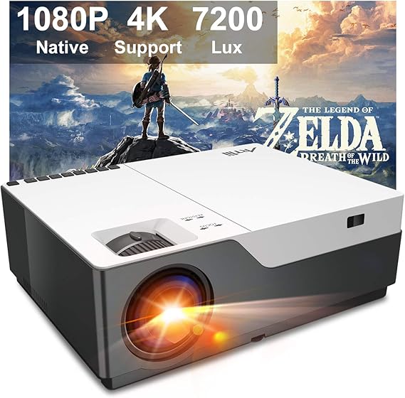 Projector, Artlii Stone Full HD 1080P Projector Support 4K