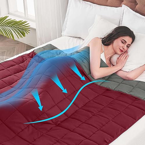 Miniatura 3 de yescool Manta con peso para adultos (20 libras, 60 x 80 pulgadas, gris rojo) Manta pesada de enfriamiento para dormir, perfecta para 190-210 libras,
