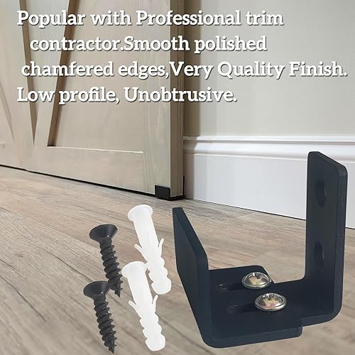 Miniatura 2 de Guía de suelo para puerta corrediza de granero, paquete de 2  Perfil bajo ajustable montado en la pared inferior para puerta de granero en U,