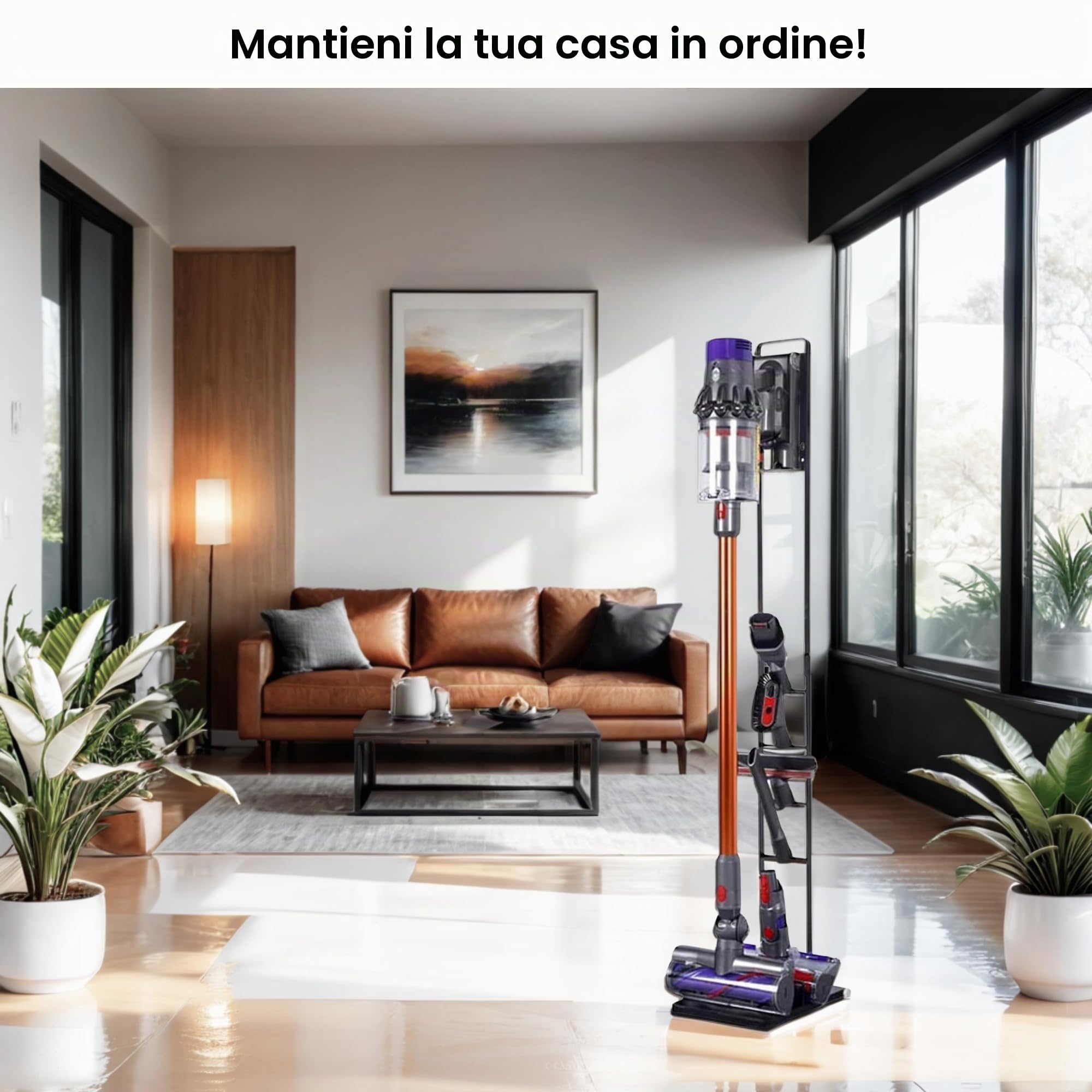 MAGIC SELECT Supporto per Aspirapolvere Compatibile con Dyson V15 V12 V11 V10 V8 V7 V6 - DC45/ DC35/ DC58/ DC59/ DC62/ DC74- Organizzatore da Pavimento con Ruote senza Forare il Muro.