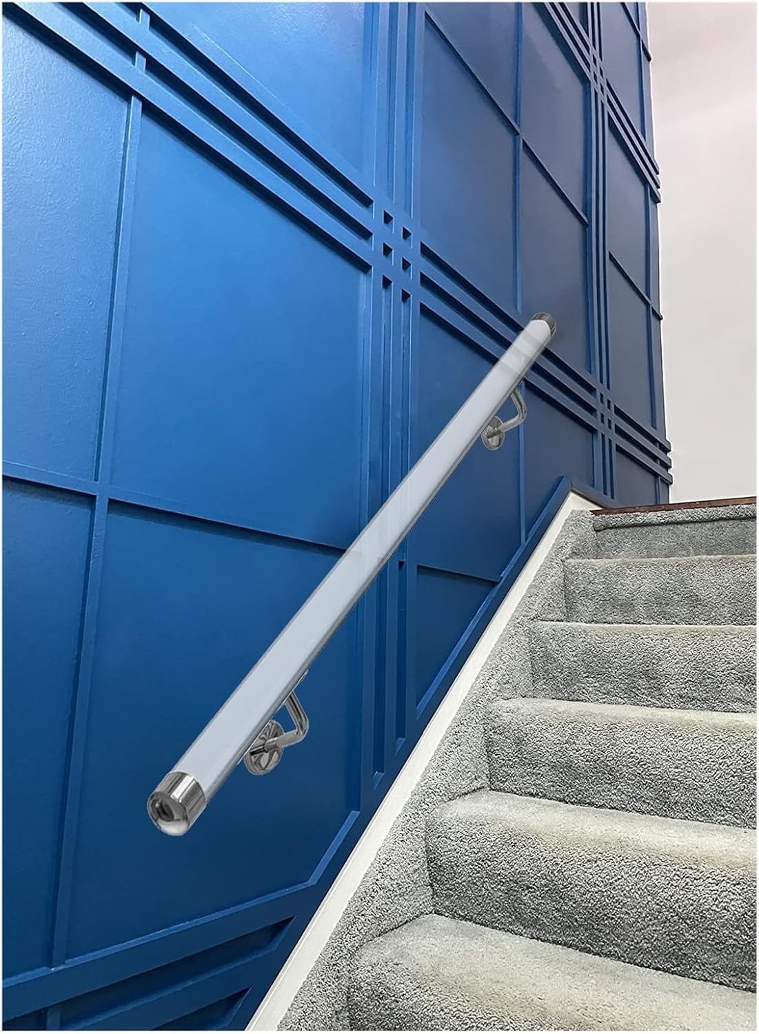 Indoor Stair Handrail Clear Acrylic Hand Rail No Bubbles 3ft/4ft/5ft/6ft/10ft/12ft/13ft/20ft, Wall Mount Transparent Railing with Stainless Steel Brackets(Silver,580cm(19ft))