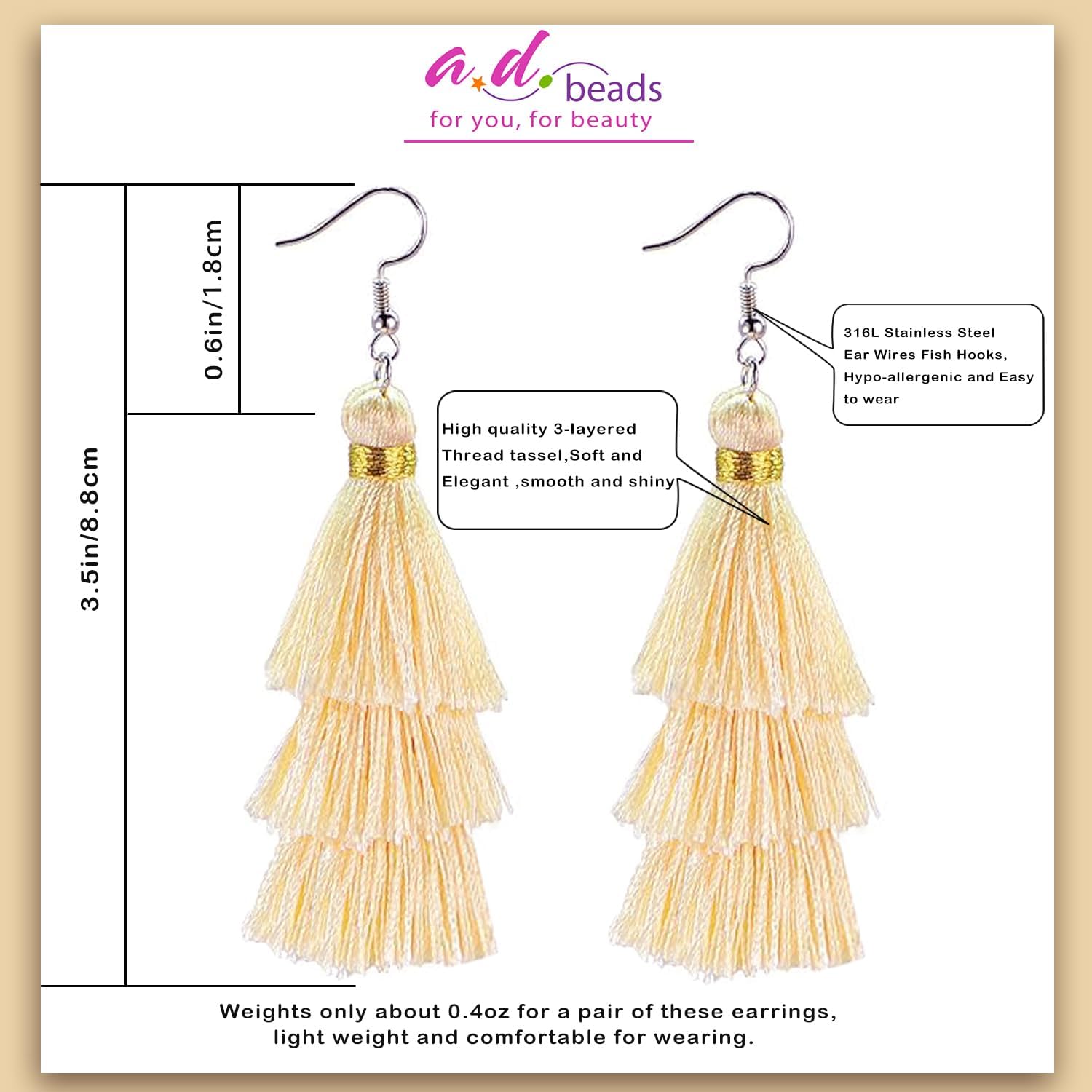 AD Beads Fashion Charm Crystal Silk Tassel 3 Layers Fan Fringe Dangle Earrings designer costume jewelry - Image 2