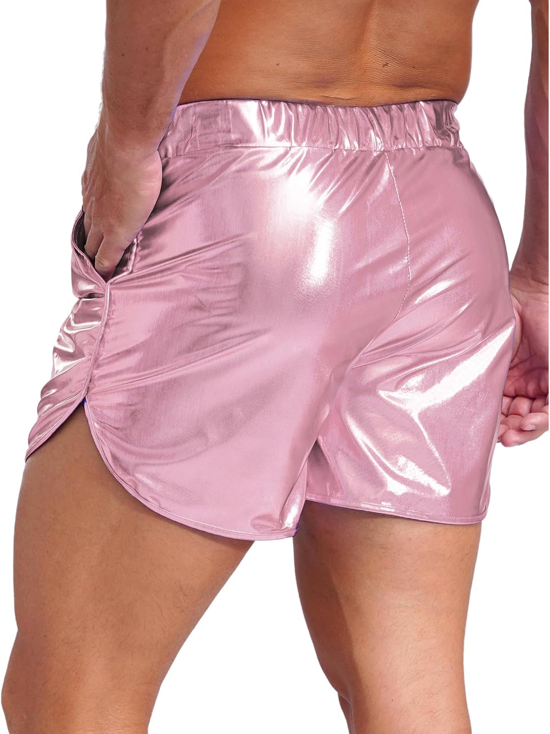 Mens Shiny Metallic Boxer Shorts Holographic Booty Shorts Sparkly Rave Outfits with Pocket