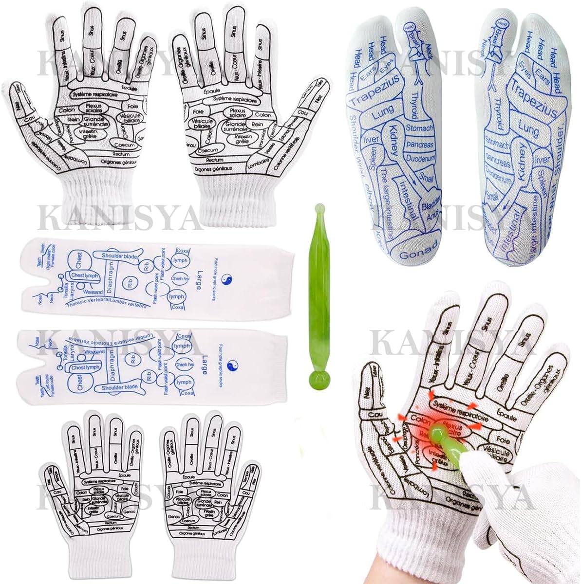 Acupressure Socks and Gloves with Massage Stick Tool Set, Trigger Point Hand Spa Reflexology Tools and Foot Massager with Massage Rod for Women and Men Tired Relieve
