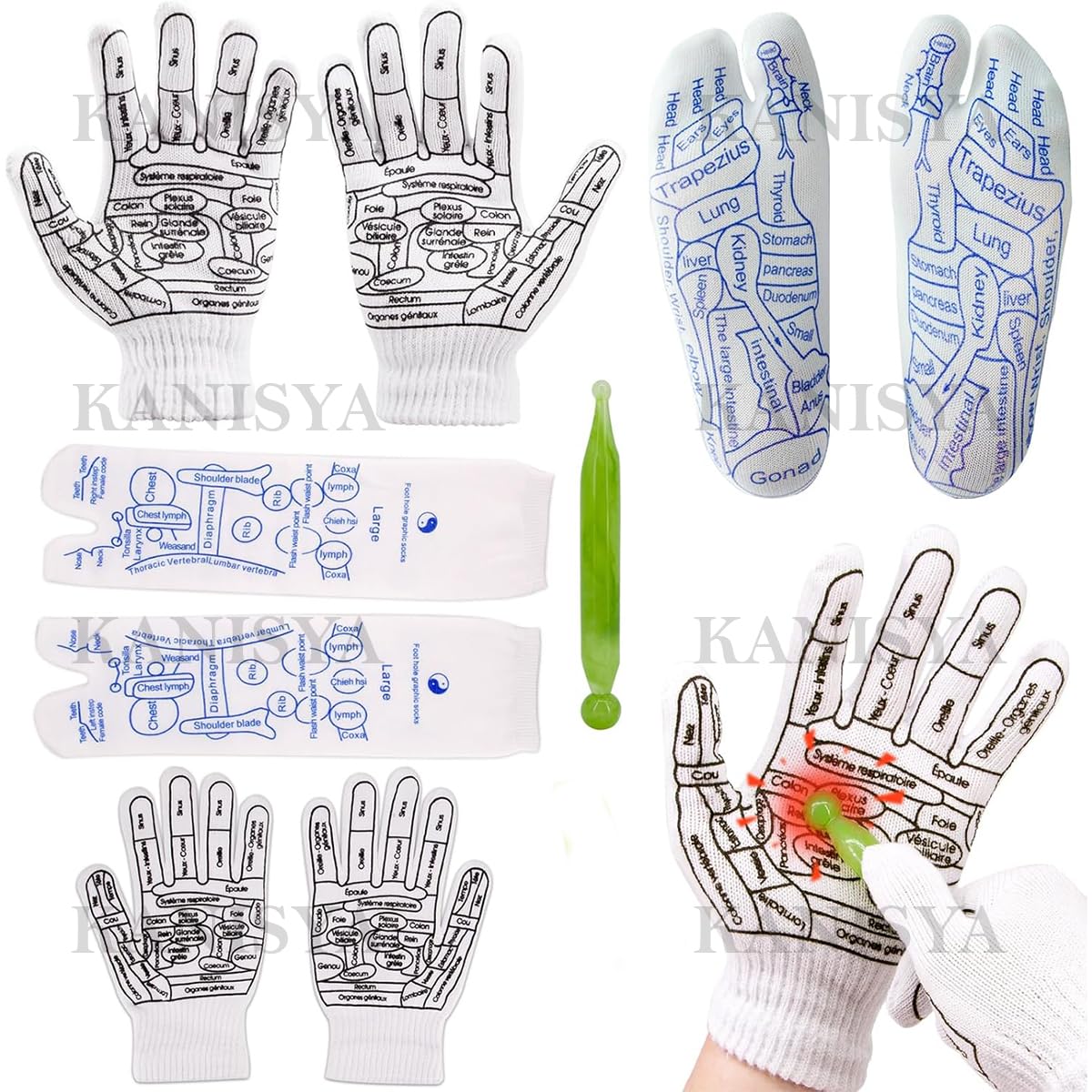 Acupressure Socks and Gloves with Massage Stick Tool Set, Trigger Point Hand Spa Reflexology Tools and Foot Massager with Massage Rod for Women and Men Tired Relieve