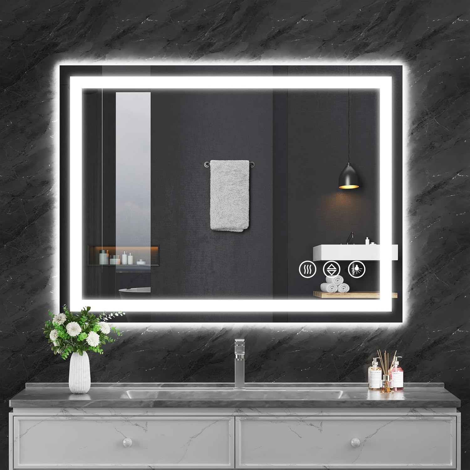 Simple Deluxe LED Bathroom Mirror 32x40 Inch Tempered Glass - Frameless LED Backlit Lighted Mirror for Bathroom Vanity with Anti-Fog, 3 Colors Dimmable, Memory Function, Wall-Mounted