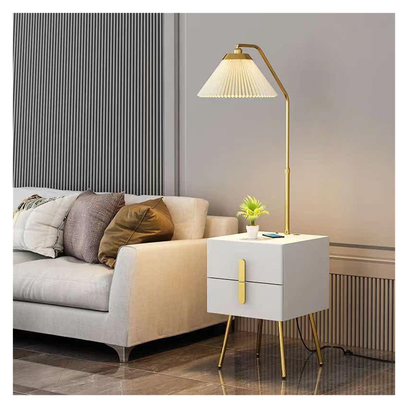 Wohnzimmer Stehlampe* Stehlampe, Schreibtischlampe, Stehlampe, Stehlampe mit Tisch und 2 Schubladen, Mid-Century Modern Nachttisch mit USB-Anschluss, Stehlampen for Wohnzimmer, Schlafzimmer und Heimbü