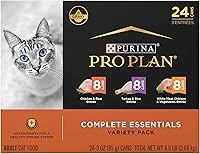 Purina Pro Plan Complete Essentials Wet Cat Food Variety Pack, High Protein Chicken & Turkey Gravy, 24 x 3oz Cans