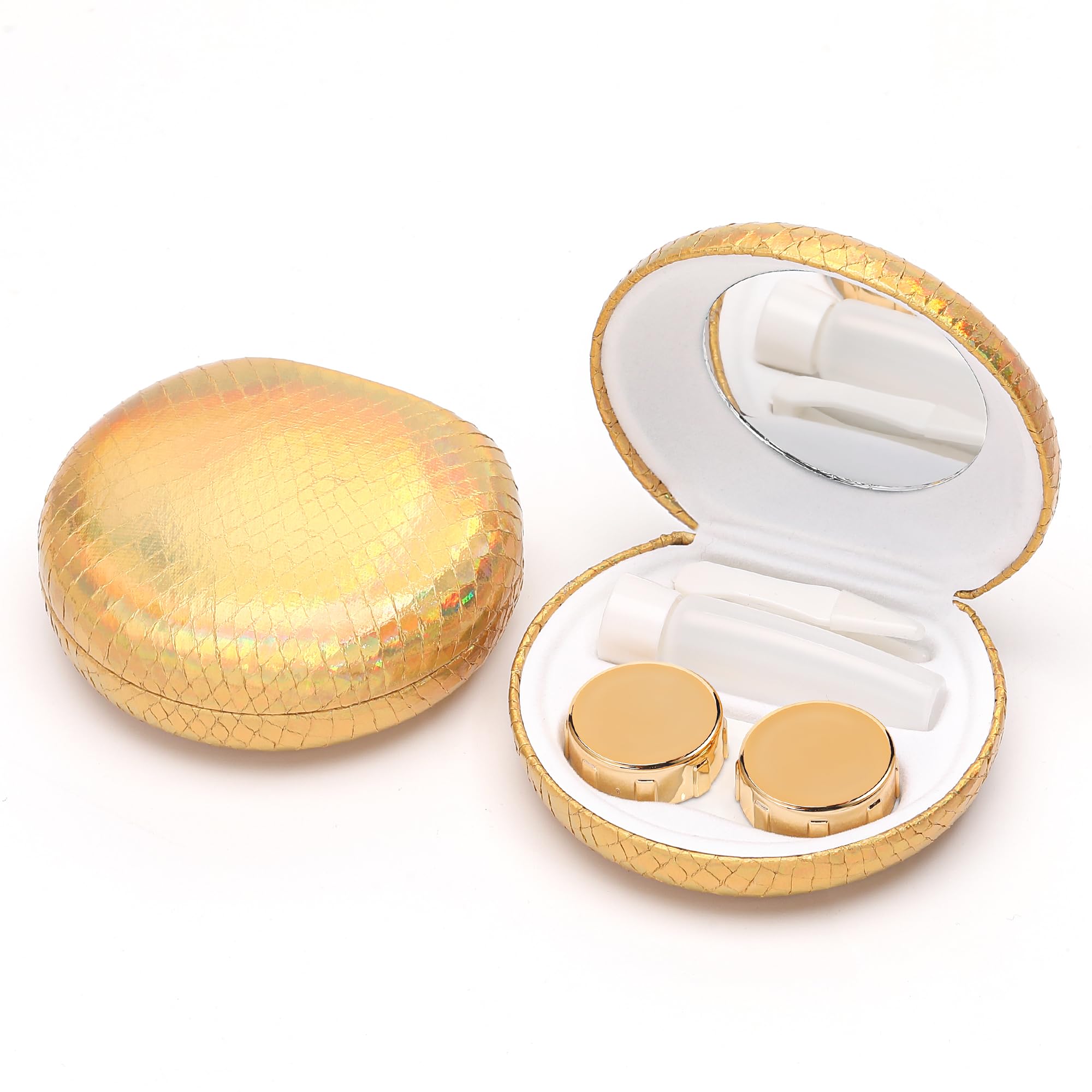 Muf Twinkle Portable Contact Lens Case,Contact Lens Travel Kit with Mirror,Container,Tweezer,Contact Lens Solution Bottle,Shining Contact Case Travel Outdoors Daily Use,Golden Sparkles