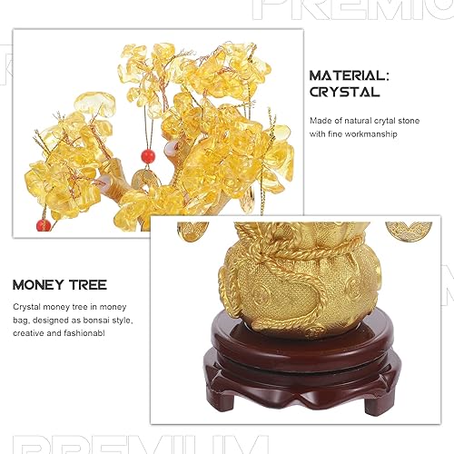 Miniatura 6 de Árbol del dinero de Feng Shui, árbol de la suerte, de cristal natural, árbol de la suerte, árbol de la vida, decoración de bonsái con monedas para