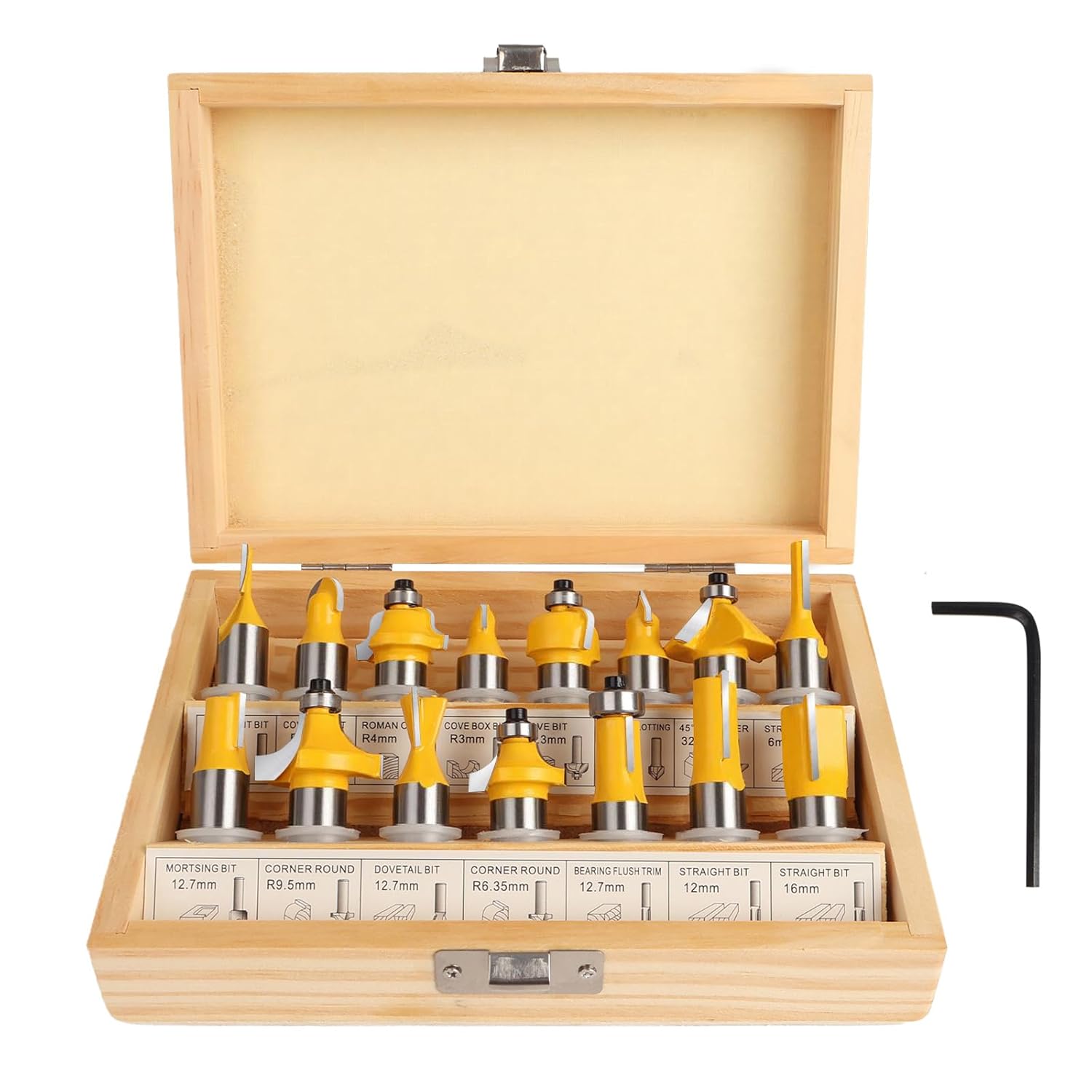 Router Bits Set 1/4 Inch of 15 Pieces, 1/4 Shank Tungsten Carbide Tipped Router Bits for Professional Woodworkers and Beginners with Wooden Storage Box, Woodwork Tools
