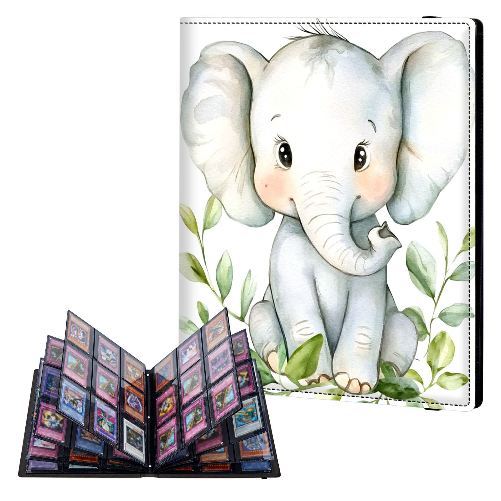 ETLKJVBL 9 Pocket Trading Card Binder, Card Collection Binder for TCG, MTG, Sports Cards, Baseball, Cute Elephant Trading Card Book Holder for Collectors, Top Loader Binder — image 1