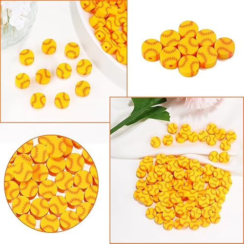 Miniatura 4 de CCOZN 100 cuentas de béisbol para fabricación de joyas, arcilla polimérica deportiva a granel con caja, dijes de sóftbol de 0.394 pulgadas,