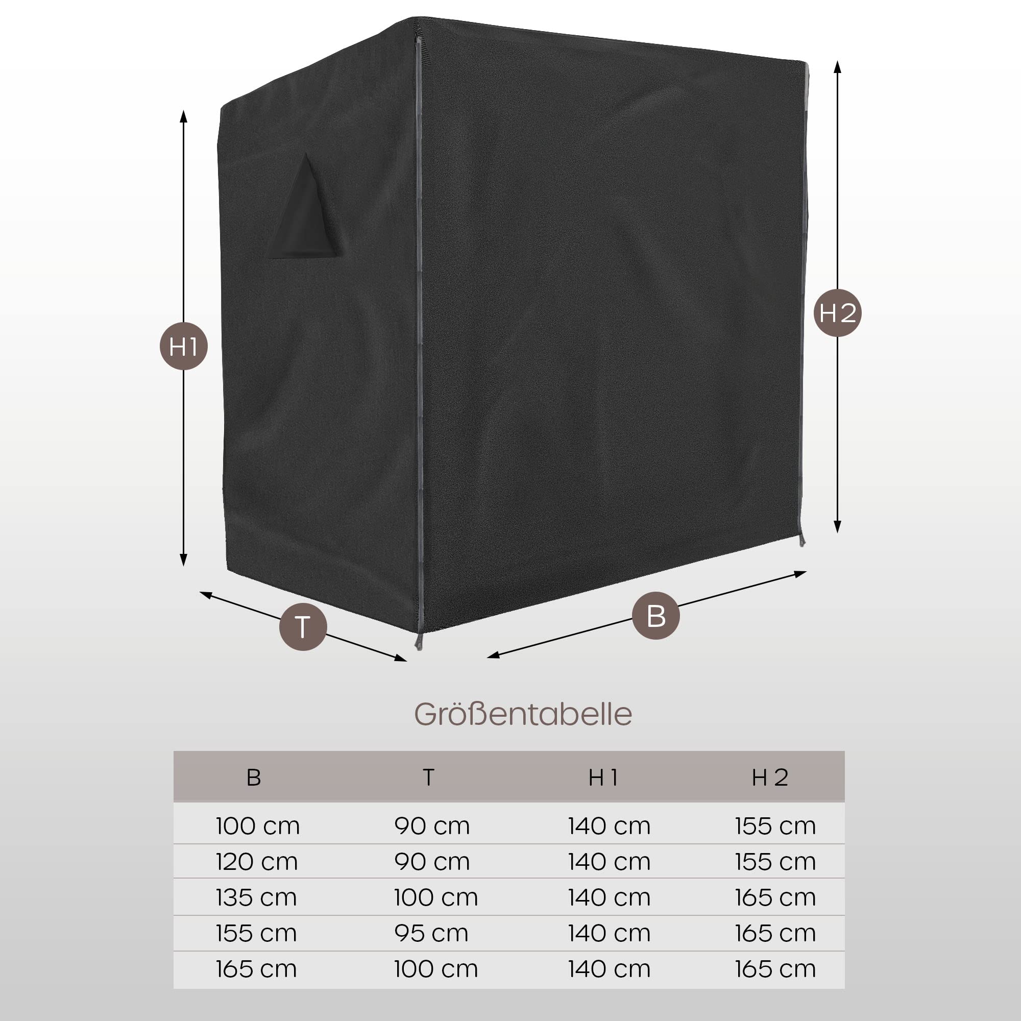 Strandkorb Schutzhülle winterfest 135 cm passend für 120 breit - 600D Oxford Stoff, Reißfest und UV Beständig, Abdeckhaube für Strandkörbe Wasserdicht grau