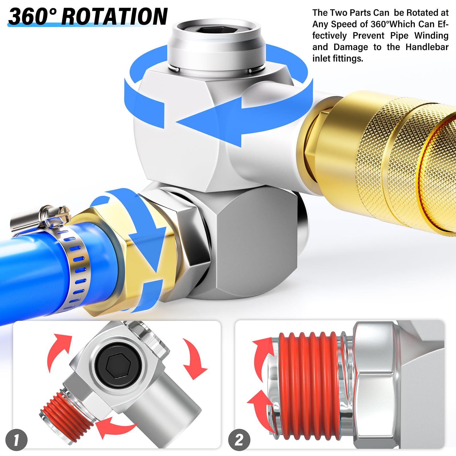 TAILONZ PNEUMATIC 2Pcs 1/4 Inch Air Tool Swivel Fitting 360 Degree Swivel Air Hose Connector Industrial Swivel Portable Air Tool Adapter - Image 4