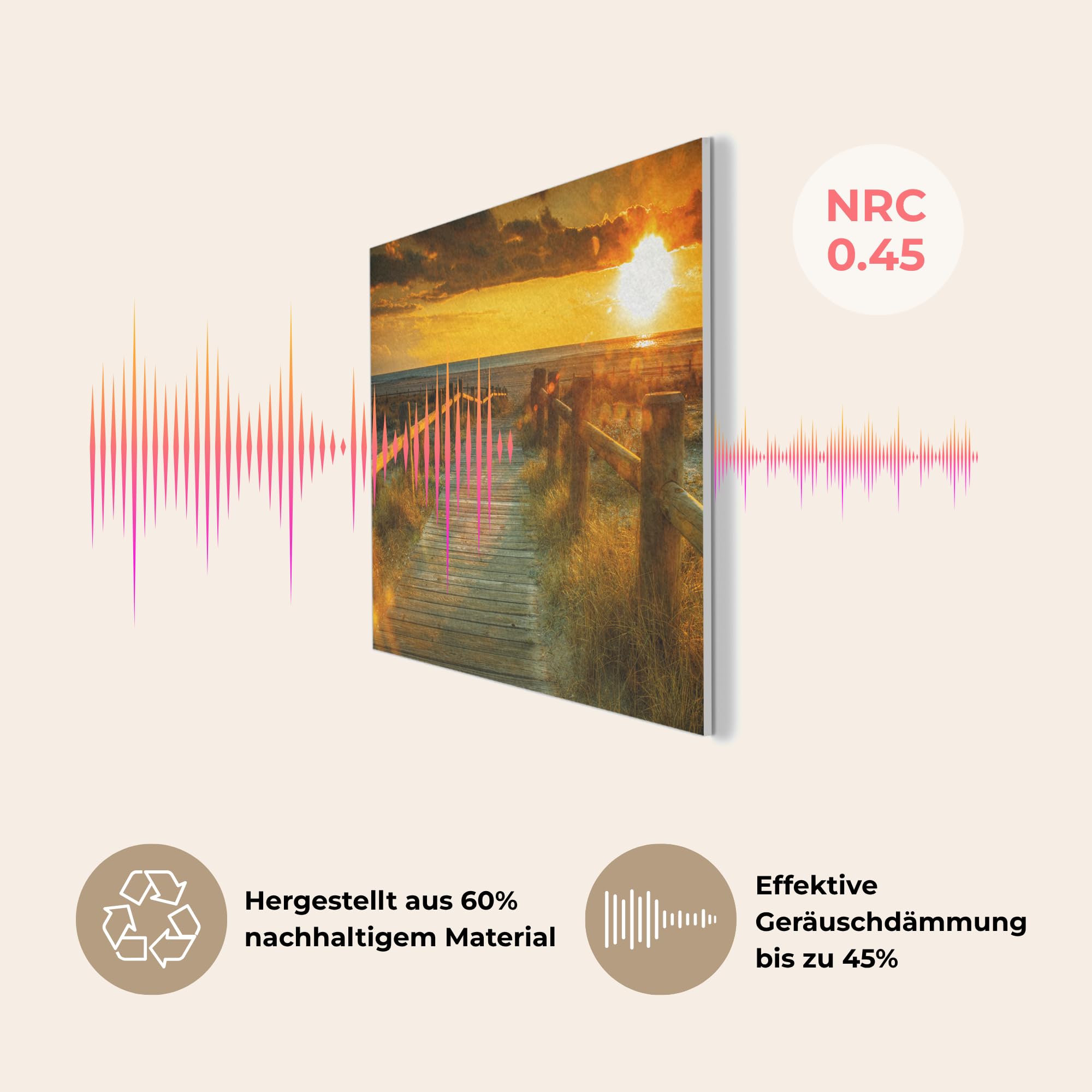 MuchoWow© Wandbilder aus Filz 100x70 cm Wohnzimmer Wanddeko Schlafzimmer Zimmerdeko Wandgemälde Zimmer Deko für die Wand Dekoration Wall Art Sonne - Strand - Düne - Horizont - Gras - Pfad