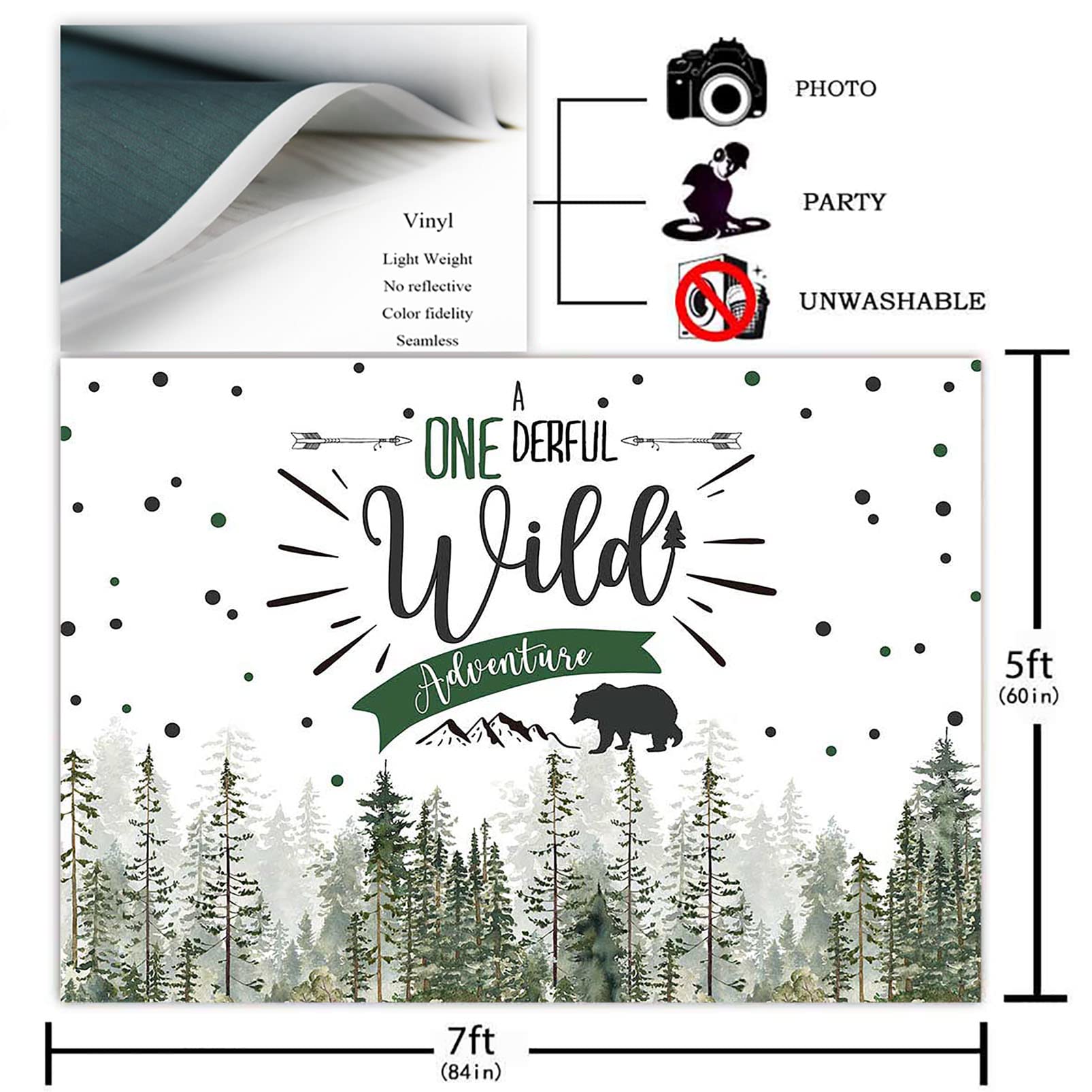 Toile De Fond Anniversaire Avezano Woodland Wild One - 210x150cm | Décoration Fête Garçon Jungle