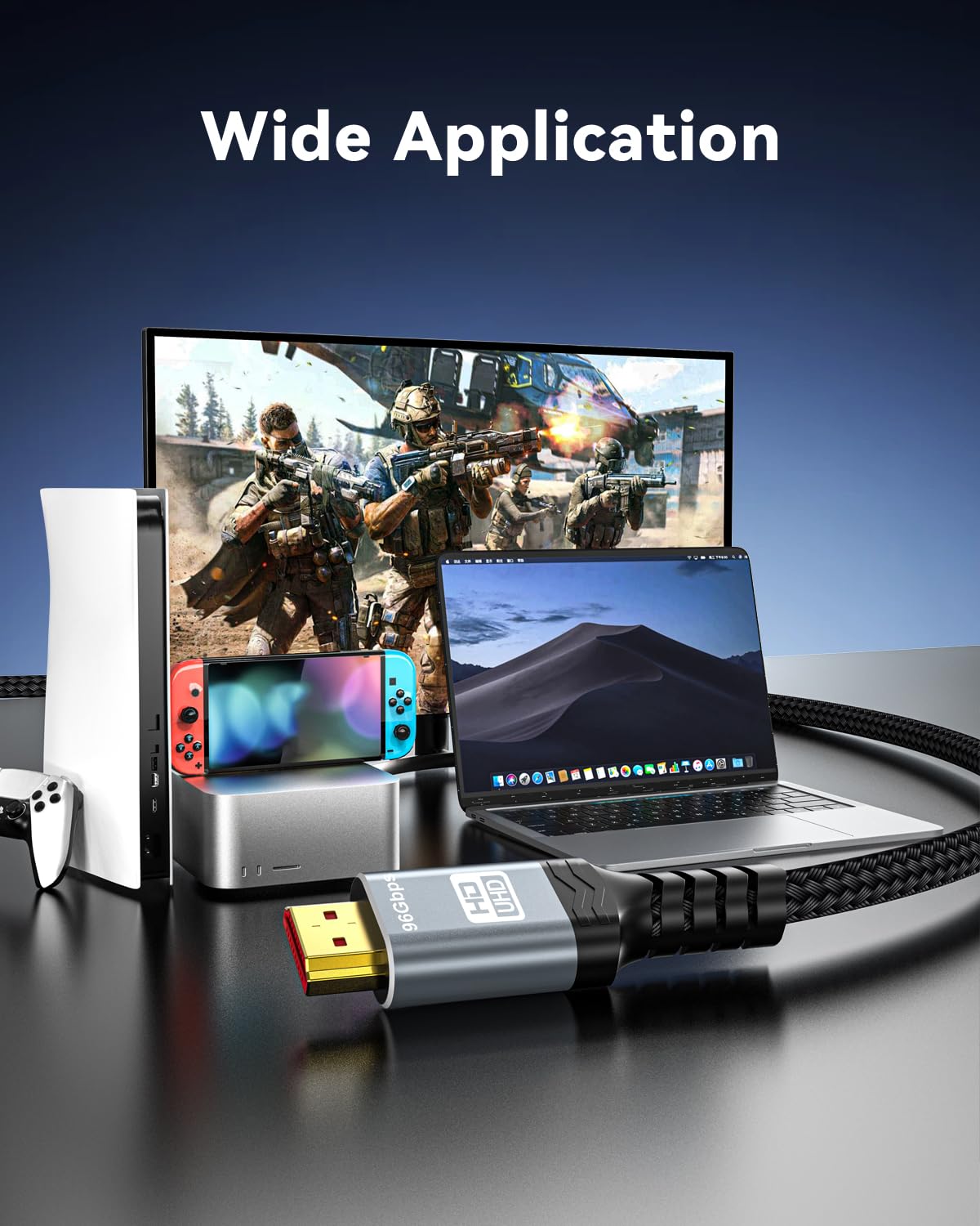Cable HDMI 2.2 de 16 K [16 K a 60 Hz, 8 K a 240 Hz, 2K/4K a 480 Hz/240 Hz], cable HDMI trenzado de alta velocidad de 96 Gbps, HDR10+ eARC HDCP 2.3 2.2 cables para PS5/PS4/Xbox/PC/monitor/proyector