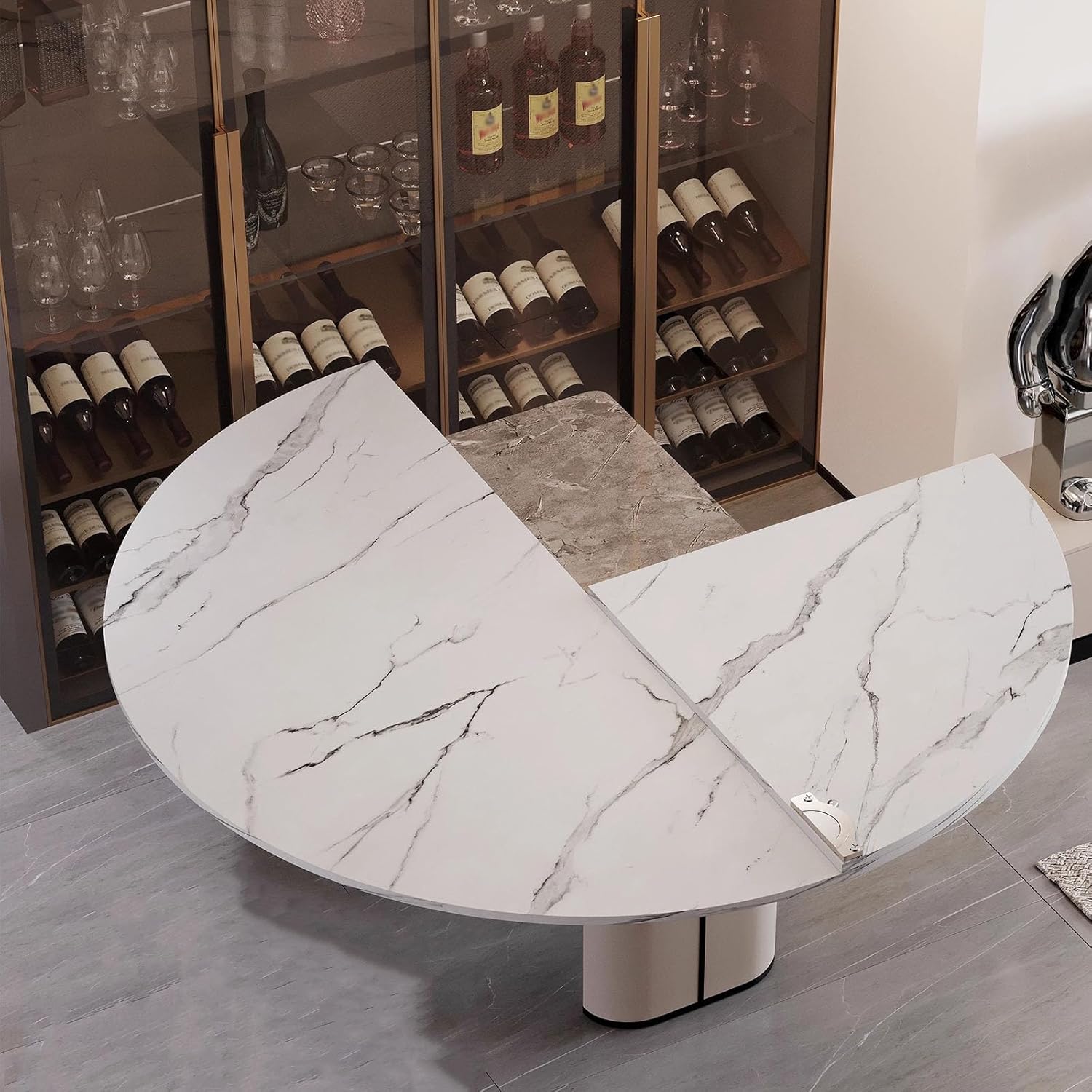 Large Round Folding Table Top, 4-Folding Wood Table top, Temporary Replacement Inoor Outdoor Tops for Dining and Coffee(Marble White, D-150cm/59in)