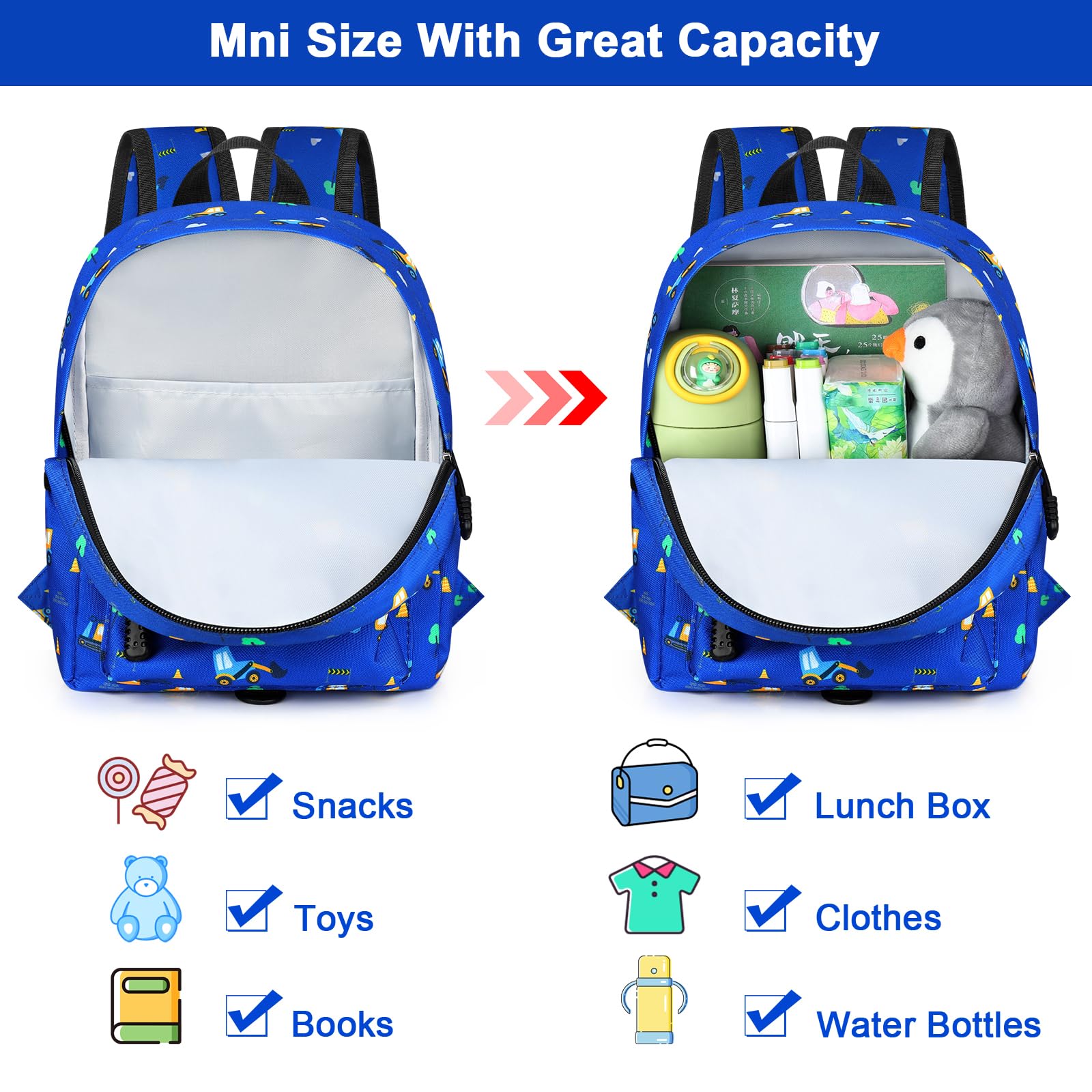 Accmor Correa de mochila para niños pequeños, mini mochila para niños con muñequera antipérdida, bonita correa para niños, arnés para caminar para viajes al aire libre, mochila de excavadora pequeña