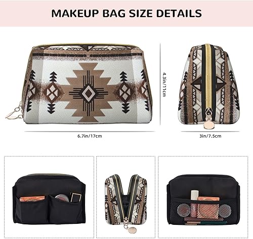 Miniatura 5 de Akautosm Nativo Americano Pequeña Bolsa de Cosméticos PU Cuero Portátil Bolsa de Maquillaje Bolsa Organizador de Viaje para Artículos de Aseo de