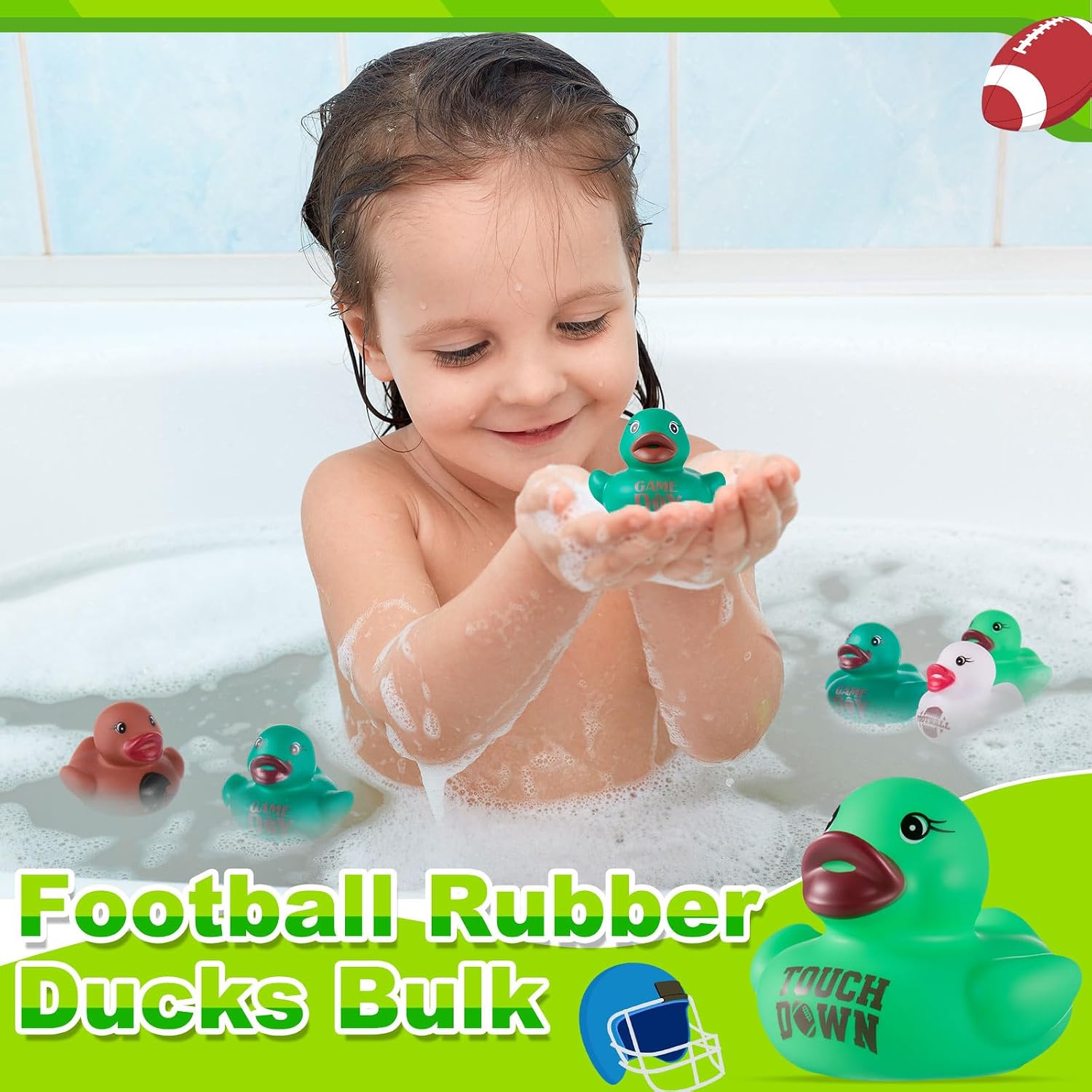 Gejoy 100 Pcs Football Rubber Ducks Assorted Sports Rubber Duckies Bulk Mini Tiny Pool Toy Ducks for Football Team Favors Gifts