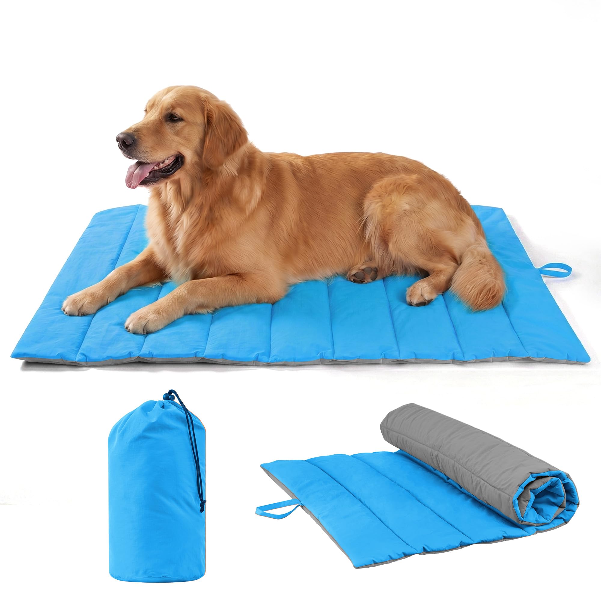UNIKOME Cuccia Cane Grande per Interno e Esterno, Cuscino Cane Impermeabile, Facile da Lavare, Pieghevole, Resistente Materassino Cani/Gatto/Pet per Viaggi All'aperto (Blu+Grigio, 110x68cm)