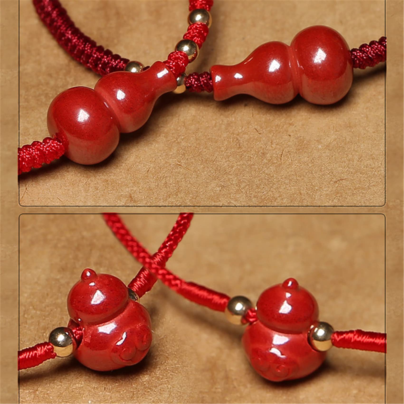 Pulsera de la Suerte, Pulsera Feng Shui, Wealth Wu Lou, Calabaza cinabrio, Hilo Rojo Trenzado, Amuleto Ajustable, talismán para Prosperidad, y el Dinero.