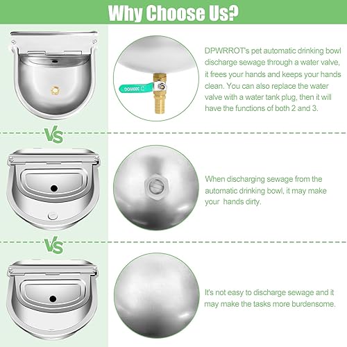 Miniatura 4 de Recipiente de agua automático para ganado con válvulas de flotador, manguera de agua de 39 pulgadas, conector rápido de 34 pulgadas, kit de cuenco