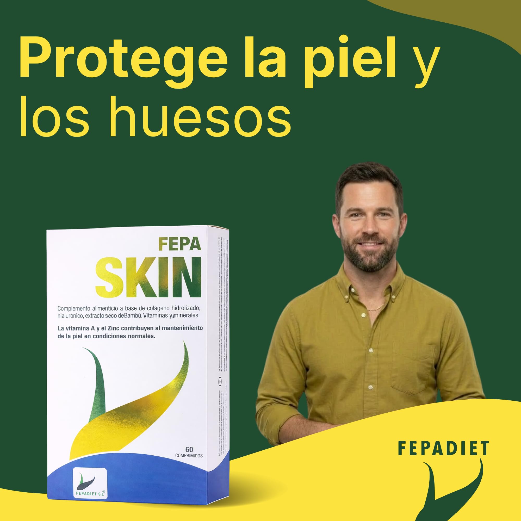 FEPA SKIN – 60 Comprimidos Pack de 2 – Colágeno Hidrolizado Marino con Ácido Hialurónico y Vitamina C – Complemento Alimenticio – Mantenimiento de la Piel, Huesos y Bienestar General – Fepadiet